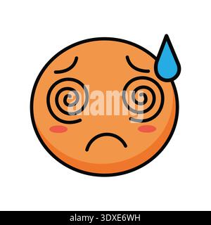 Orange Dizzy Vector Bundle Emoji Face with Spiral Eyes for Nausea and Vertigo Reaction Stock Vector
