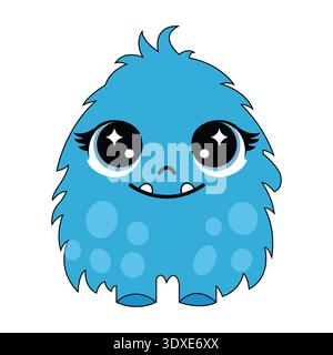 Cute Blue Furry Monster Character with Big Sparkly Eyes and Tiny Teeth Vector Illustration Stock Vector