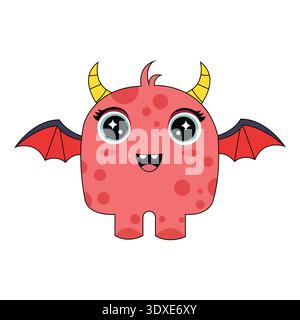 Cute Red Spotted Alien Monster with Yellow Horns and Red Wings Vector Character for Kids Design Stock Vector