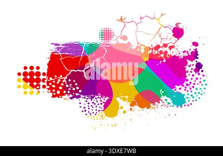 Colored paint blobs with cracks, dots and halftone. Hand drawn. Not AI, vector illustration. Stock Vector
