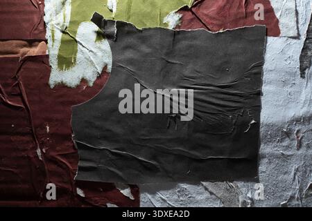 Brutalist Street Poster Aesthetic: Distressed Paper Layers with Raw Glue Textures Stock Photo