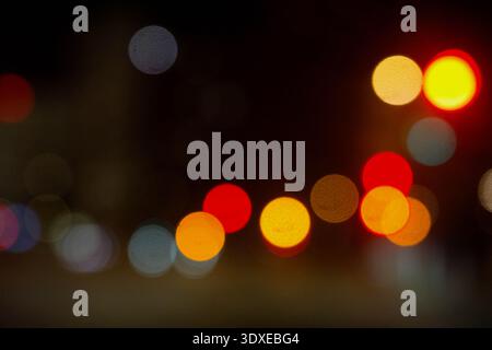 Vibrant City Lights. Atmospheric Urban Background Showcasing Vibrant Neon And Soft Illumination Stock Photo