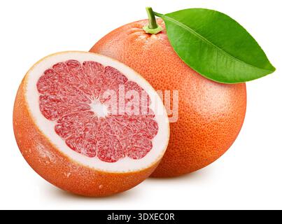 Grapefruit with leaves isolated on white fresh and ripe grapefruit. Fresh organic grapefruit Stock Photo
