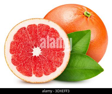 Grapefruit with leaves isolated on white fresh and ripe grapefruit. Fresh organic grapefruit Stock Photo