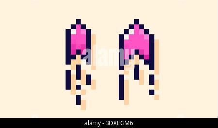 Pixel art 8 bit color tiny spaceships.  Stock Vector
