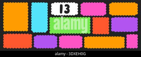 A color set of 20 wavy organic rectangles with wavy edges. Stock Vector