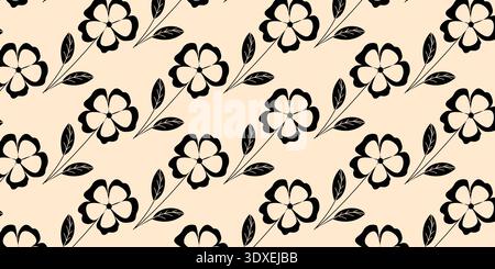 Seamless Flower Pattern with Leaves and Branches on Beige Background Stock Vector