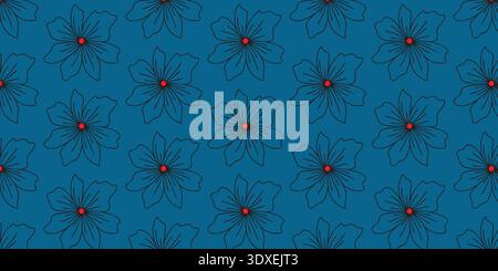 Blue Floral Seamless Pattern Background for Textile Fabric Wallpaper Packaging Design Stock Vector