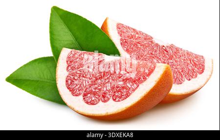 Grapefruit fruit with leaves isolate. Grapefruit on white. Grapefruit clipping path. Stock Photo