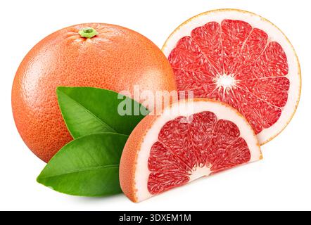 Grapefruit isolated on white background. Taste Grapefruit with leaf. Full depth of field with clipping path Stock Photo