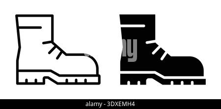 This image features a minimalist black and white illustration of trendy work boots, perfect for footwear design projects or fashion-related presentati Stock Vector