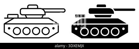 This illustration features two tanks in contrasting black and white designs. The minimalistic style captures the essence of military vehicles, emphasi Stock Vector