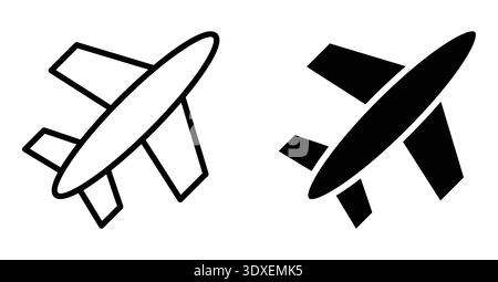 This image features outline and solid icons of a modern airplane, suitable for use in digital and print design projects related to travel and aviation Stock Vector