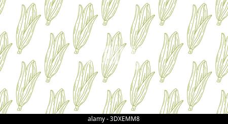 Green corn cobs seamless pattern in doodle sketch style Stock Vector