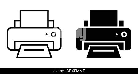 This image features simple black and white printer icons designed in a flat style. Ideal for digital projects related to office equipment and technolo Stock Vector