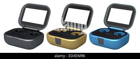 Flying photo and video yellow drone remote on white background. 3D rendering of device for delivery or aerial photography Stock Photo