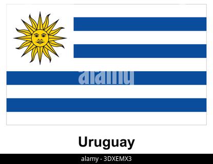 The vibrant flag of Uruguay features blue and white stripes with a sun motif, symbolizing national pride and identity of the country. Stock Vector