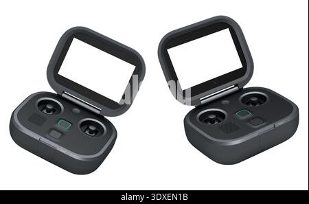 Flying photo and video yellow drone remote on white background. 3D rendering of device for delivery or aerial photography Stock Photo