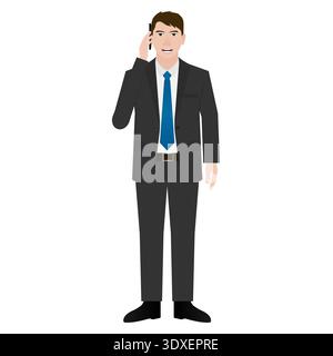 ฺBusinessman Talking on Phone. Man Calling. Vector Illustration Isolated on White Background. Stock Vector