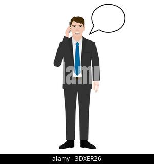 ฺBusinessman Talking on Phone. Man Calling. Vector Illustration Isolated on White Background. Stock Vector