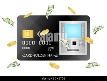 Credit Card, Debit Card or ATM Card. Vector Illustration Isolated on White Background. Stock Vector