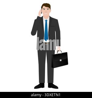 ฺBusinessman Talking on Phone. Man Calling. Vector Illustration Isolated on White Background. Stock Vector