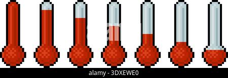 Pixel Art Thermometer Gauge Video Game Asset UI Stock Vector