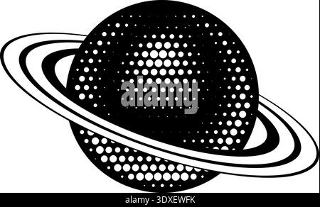 Retro Vintage Ringed Planet Illustration Icon Stock Vector