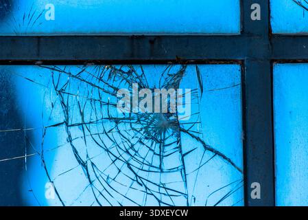 broken glass close up of crack formed by broken glass monochrome photography of broken glass breaking concept of Torri del Benaco on Lake Garda in Ver Stock Photo