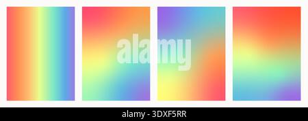 Set of colorful rainbow gradient backgrounds. Smooth abstract mesh blends in LGBTQ pride flag tones. Modern minimalist wallpapers and poster templates Stock Vector