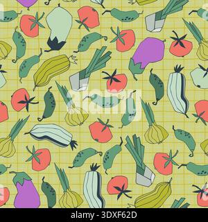 Seamless repeating pattern with vegetables. Abstract trendy illustrations on beige background Stock Vector
