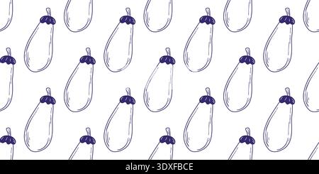 Eggplant seamless pattern in doodle sketch style Stock Vector