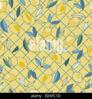 Seamless pattern with hand drawn lemons for textile, home decor, branding, visual communication, content, social media background, posters in Mediterr Stock Vector