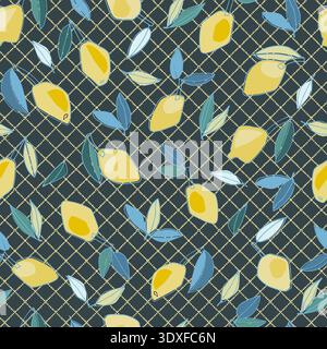 Seamless pattern with hand drawn lemons for textile, home decor, branding, visual communication, content, social media background, posters in Mediterr Stock Vector