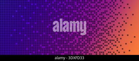 Neon AI pixel gradient bg. Blue, pink and orange gradient background. Abstract digital pattern with dot elements grid. Vibrant cyber futuristic Stock Vector