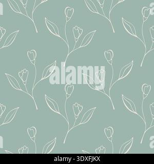 Floral pastel pattern with light outline hand drawn images of plants. Minimalist design for wallpaper, fabrics, packaging, and graphic design. Vector illustration Stock Vector