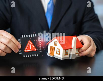 Security issues in smart home systems. Digital vulnerability risks, hacking threats, data privacy concerns. Connected devices protection and the need for reliable cybersecurity solutions. Stock Photo