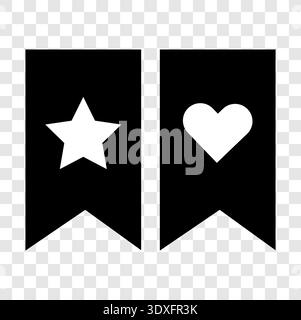 Bookmark icons set. Favorite Vector symbols. Star heart buttons. Interface label marks. Ribbon flag elements. Stock Vector