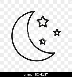 Night crescent moon. Shiny stars Vector. Midnight sky symbol. Dark evening icon. Stock Vector