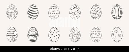 Easter whimsical hand drawn eggs set. Coquette sketch hand drawn textured spring festive decoration. Floral scribble ornament,. Vector illustration Stock Vector