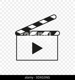 Professional clapperboard icons. Sophisticated Vector symbols. Professional play tools. Filmmaking action signs. Stock Vector