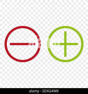 Math plus minus icons. Addition subtraction Vector. Calculation symbol set. Negative positive buttons. Control signs. Stock Vector