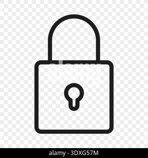 Security padlock icons. Privacy lock symbol. Protection secure Vector. Black outlined graphic. Transparent grid pattern. Stock Vector