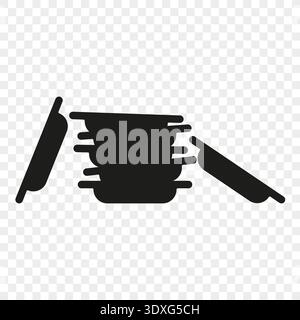 Kitchen plates stack. Dinner dish Vector. Ceramic bowl silhouette. Restaurant tableware set. Stock Vector