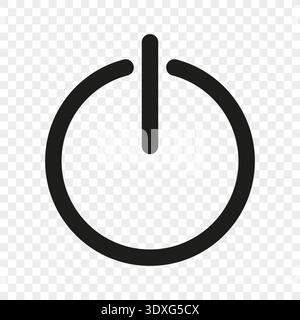 Power button icon. Universal shutdown symbol. Circular black Vector. System switch element. Transparent grid pattern area. Stock Vector
