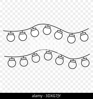Light bulb garland. Festive decoration Vector. Holiday string lights. Bright glowing lamp. Stock Vector