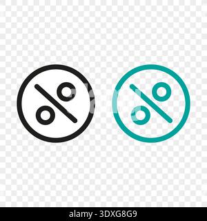Percent symbol set. Discount offer icons. Financial sales Vector. Black teal circular graphics. Transparent grid pattern Stock Vector