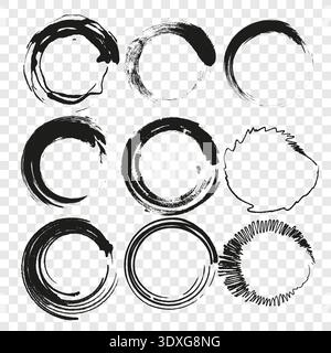 Zen circles set. Ink brush Vector. Black enso icons. Spiritual meditation artistic shapes. Stock Vector