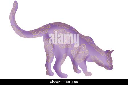 Cat decorated with intricate ornamental geometric patterns in an elegant vector illustration isolated on white background Stock Vector