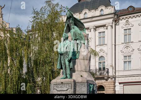 The Prešeren  Monumento on Preseren square, Ljubljana, Slovenia, Europe Stock Photo